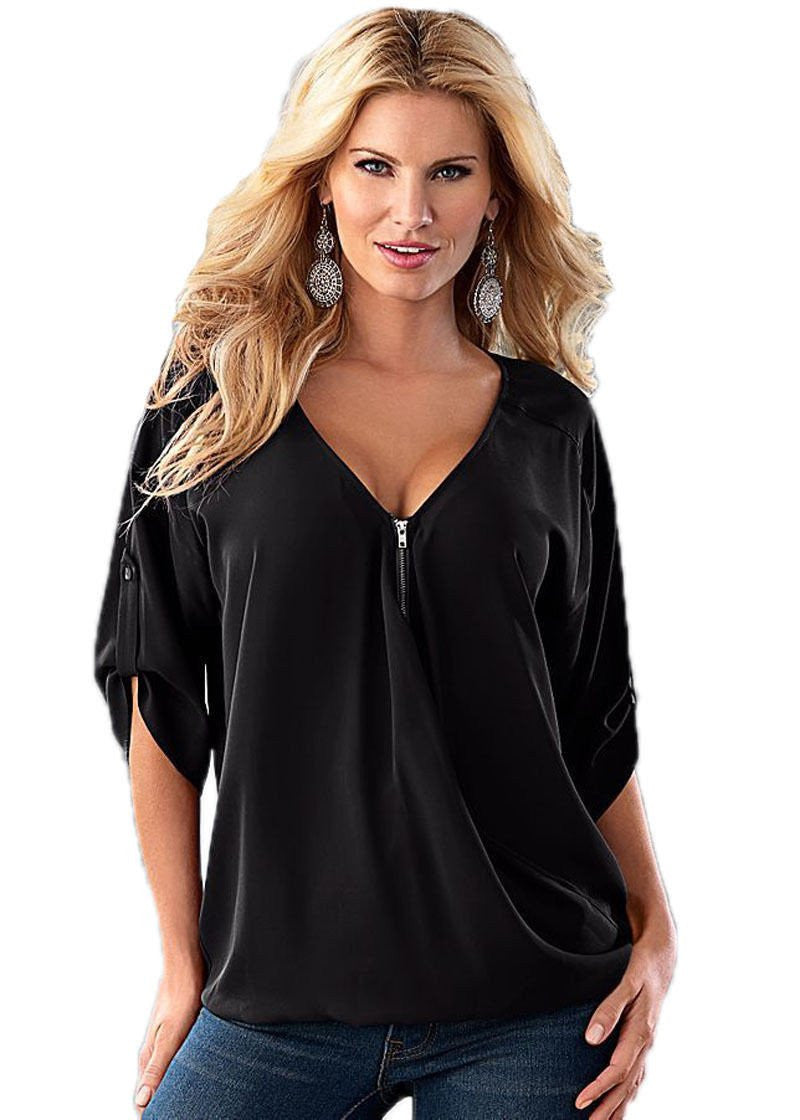 Online discount shop Australia - Fashion  Women V Neck Blouse Top Women Chiffon Shirt Sexy Women Tops Plus Size 5XL