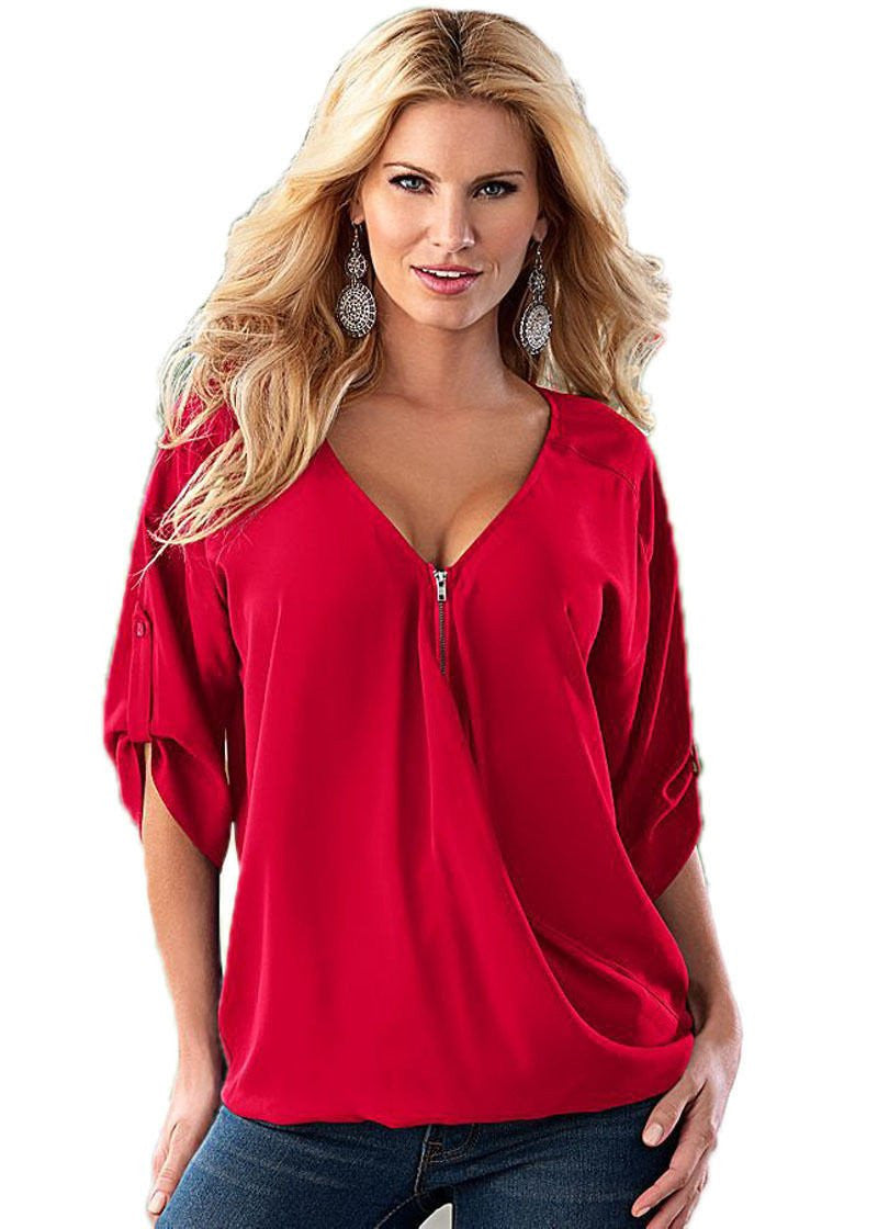 Online discount shop Australia - Fashion  Women V Neck Blouse Top Women Chiffon Shirt Sexy Women Tops Plus Size 5XL