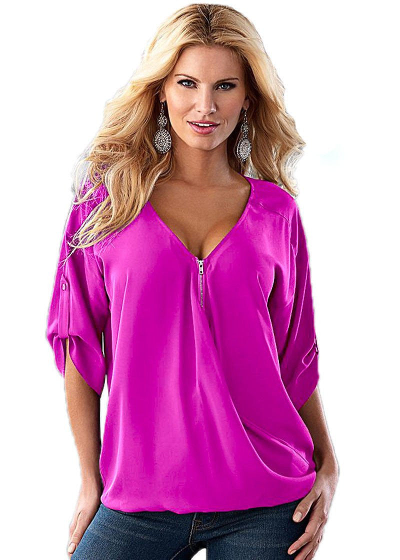 Online discount shop Australia - Fashion  Women V Neck Blouse Top Women Chiffon Shirt Sexy Women Tops Plus Size 5XL