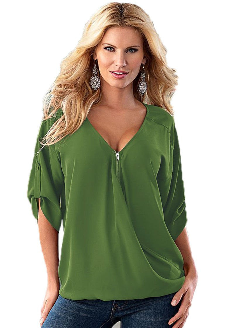 Online discount shop Australia - Fashion  Women V Neck Blouse Top Women Chiffon Shirt Sexy Women Tops Plus Size 5XL