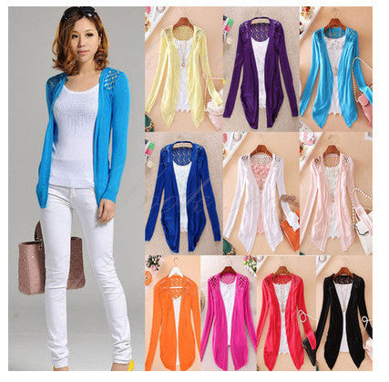 Style Jackets Girl Women's Outerwear Lace Candy Color Crochet Knit Blouse SweaterCoat