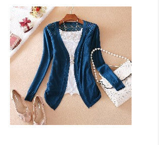 Style Jackets Girl Women's Outerwear Lace Candy Color Crochet Knit Blouse SweaterCoat