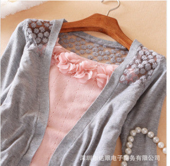 Style Jackets Girl Women's Outerwear Lace Candy Color Crochet Knit Blouse SweaterCoat