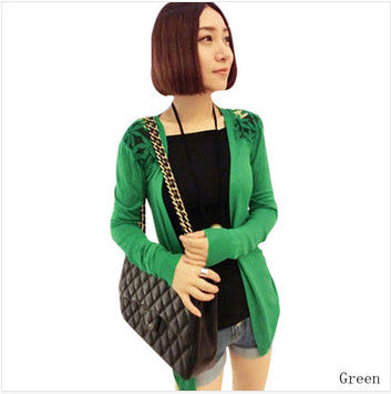 Style Jackets Girl Women's Outerwear Lace Candy Color Crochet Knit Blouse SweaterCoat