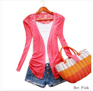 Style Jackets Girl Women's Outerwear Lace Candy Color Crochet Knit Blouse SweaterCoat