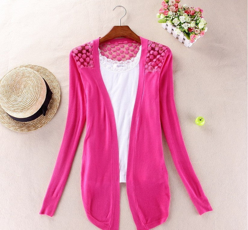 Style Jackets Girl Women's Outerwear Lace Candy Color Crochet Knit Blouse SweaterCoat