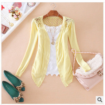 Style Jackets Girl Women's Outerwear Lace Candy Color Crochet Knit Blouse SweaterCoat