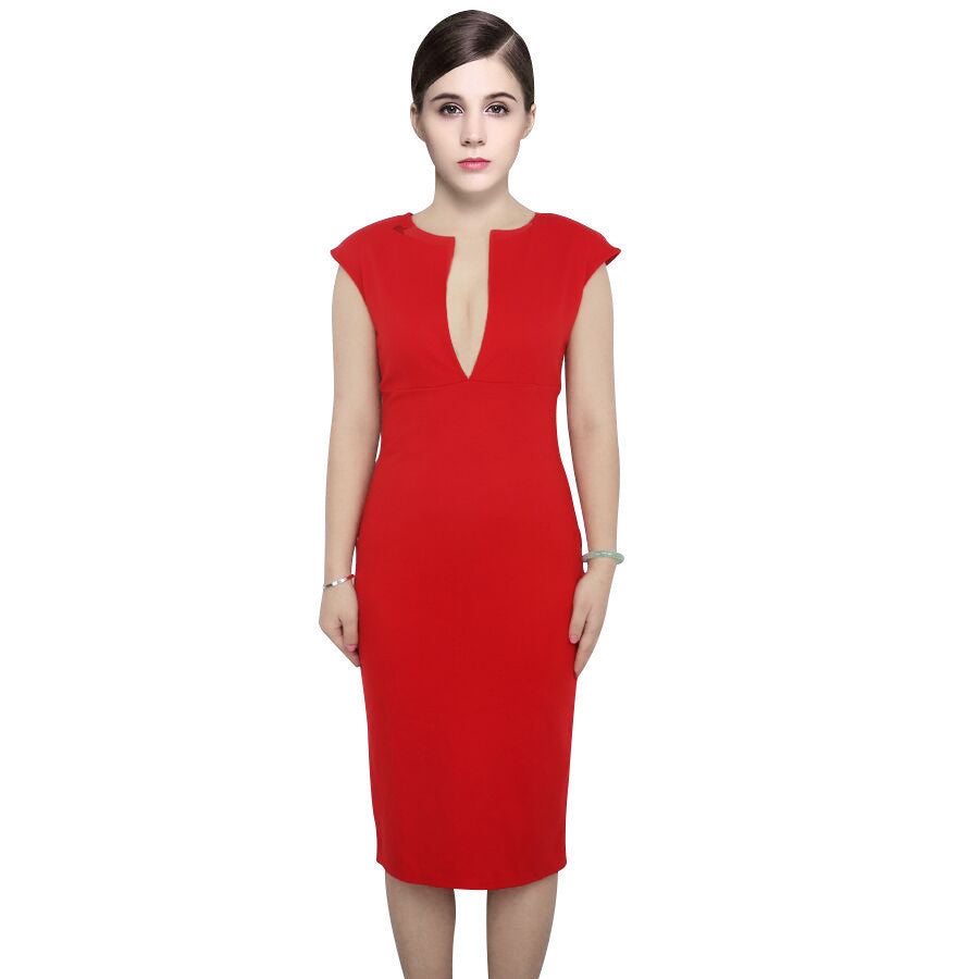 Online discount shop Australia - Elegant V-Neck Sleeveless Knee-length Temperament Charm Stretch Bodycon Party Cocktail Sexy Women Dresses Vestidos