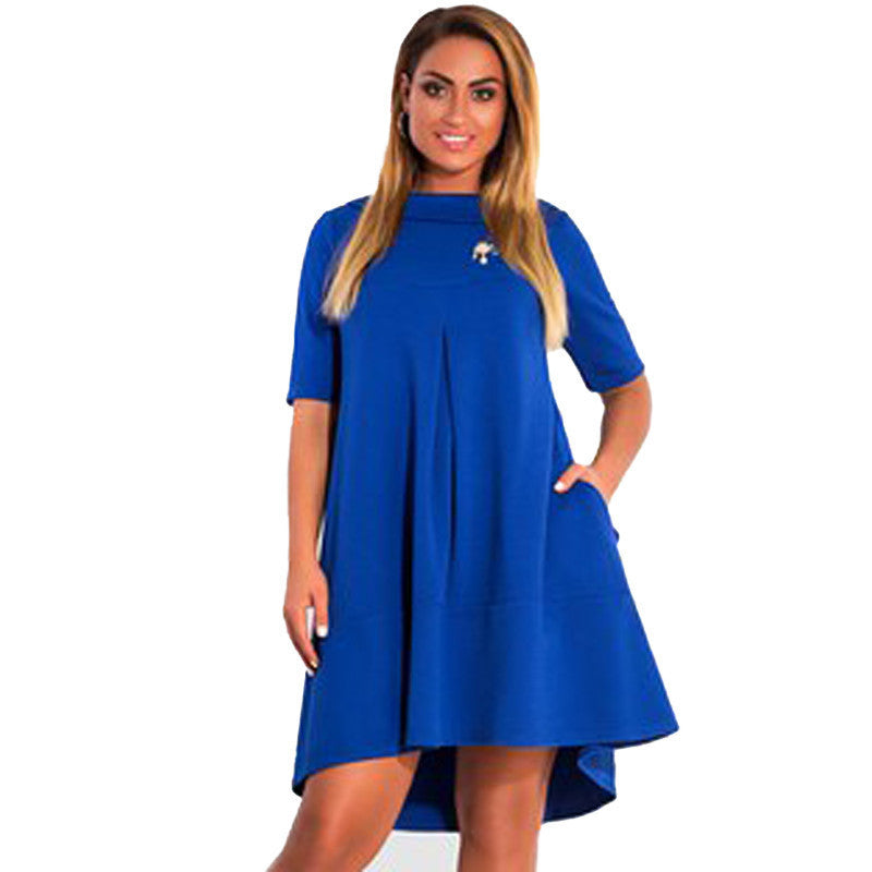 Online discount shop Australia - autumn winter women solid cotton elegant blue casual loose collar knee Large rockabilly swing party dress women 6XL plus size