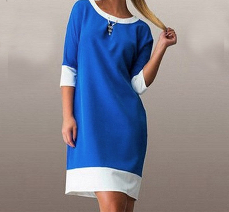Plus Size L-6XL Fashion Womens Autumn Dress Half Sleeve Patchwork Casual Loose T -shirt Straight Dresses Vestidos