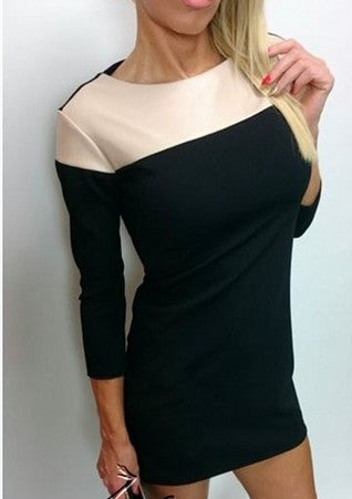 Online discount shop Australia - Elegant Slim Long Sleeve Women Autumn Winter Dress Black PU Leather Patchwork OL Work Pencil Dresses Robe Femme Vestidos