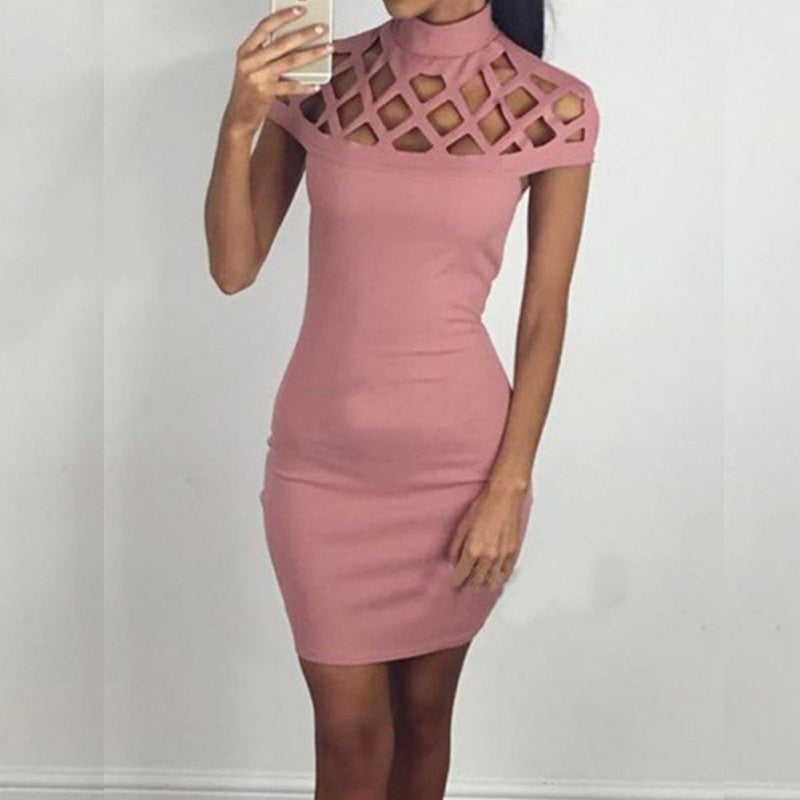 Online discount shop Australia - High Neck Hollow Out Evening Party Mini Dress Sexy Short Sleeve Top Women Bodycon Bandage Dresses