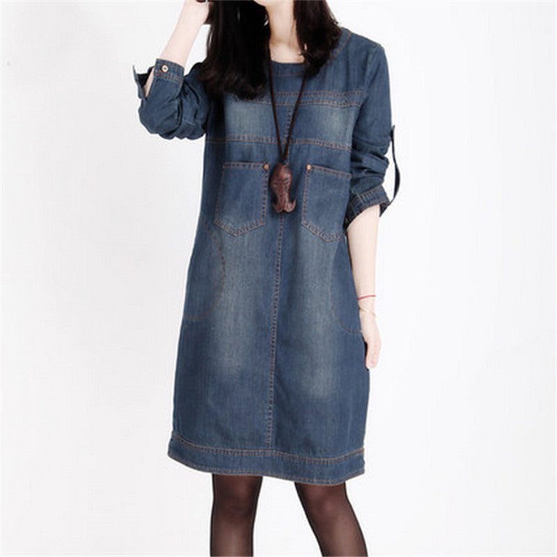 Online discount shop Australia - Denim Dress Long Sleeve Jean Dresses For Women Loose Plus Size T Shirt Dress Jeans Dress