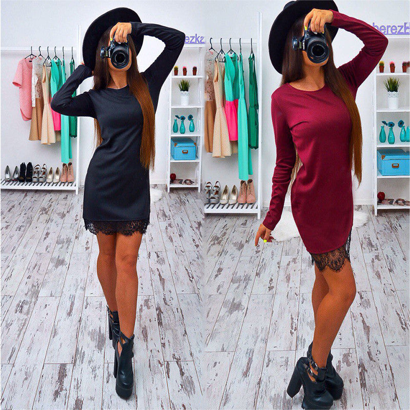 Online discount shop Australia - autumn summer lace women dress fashion long sleeve black red elegant dress casually Bodycon vestidos plus size