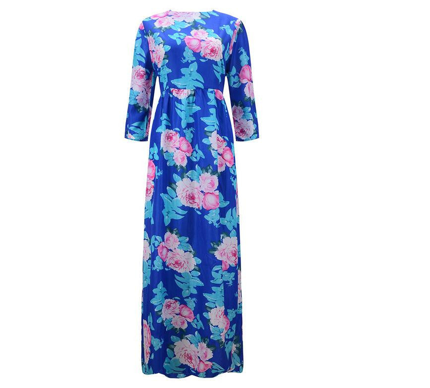 Online discount shop Australia - Bohemian Dress Flower Printed Elegant A-Line Long Dress O-Neck Sexy Floor Length Dress For Women Pluse Size