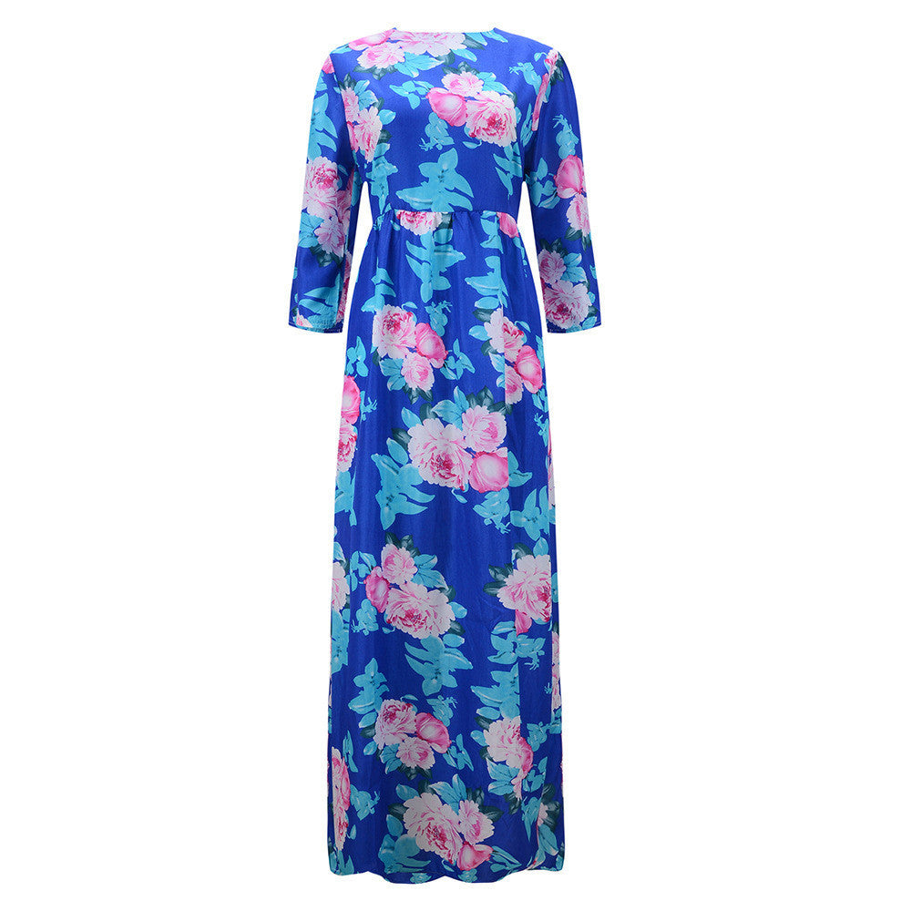 Online discount shop Australia - Bohemian Dress Flower Printed Elegant A-Line Long Dress O-Neck Sexy Floor Length Dress For Women Pluse Size