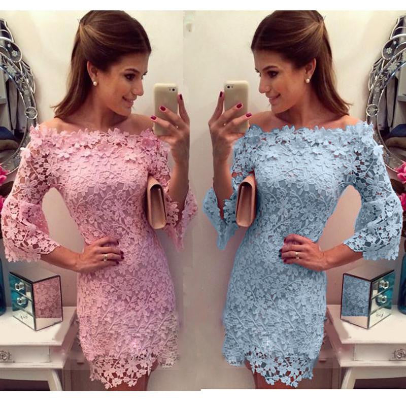 Women dress Slash neck Lace Crochet Hollow Slim Summer Dress 8707