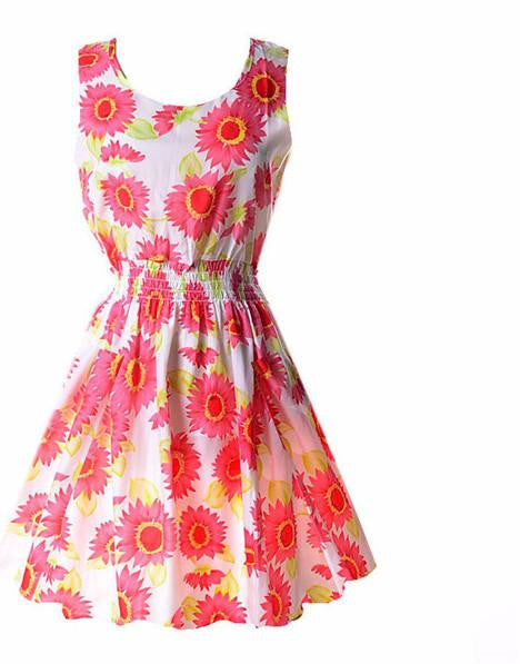 Summer Fashion Women Chiffon Sleeveless Sundress Beach Floral Tank Mini Dresses