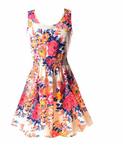 Summer Fashion Women Chiffon Sleeveless Sundress Beach Floral Tank Mini Dresses