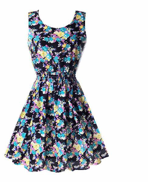 Summer Fashion Women Chiffon Sleeveless Sundress Beach Floral Tank Mini Dresses