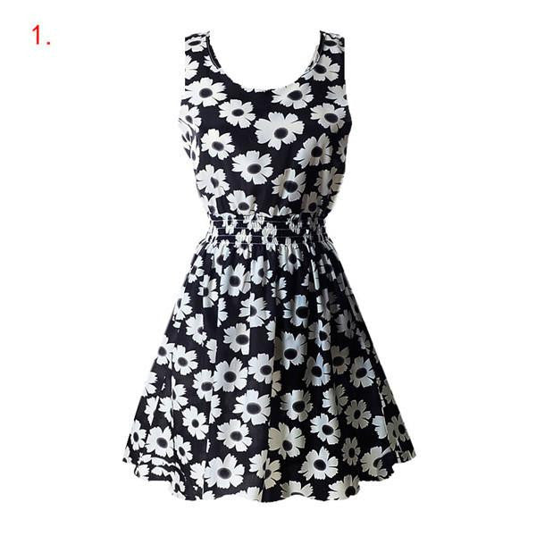 Summer Fashion Women Chiffon Sleeveless Sundress Beach Floral Tank Mini Dresses