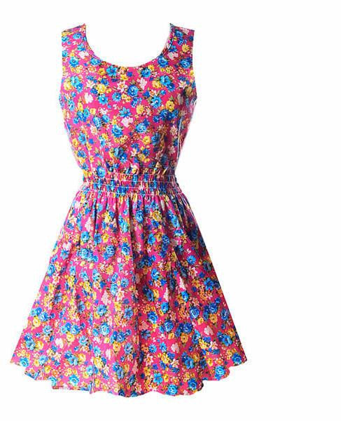 Summer Fashion Women Chiffon Sleeveless Sundress Beach Floral Tank Mini Dresses