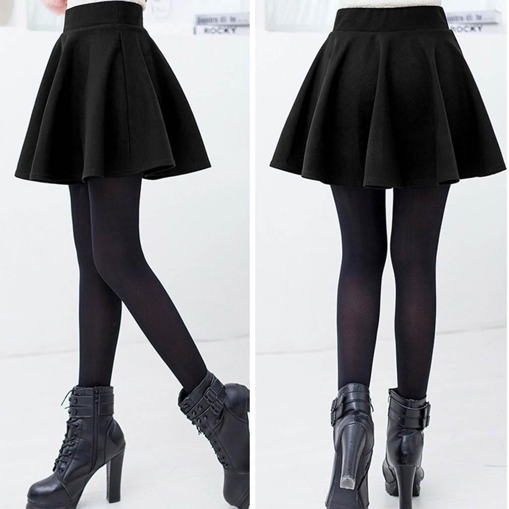 Women's Stretch High Waist Plain Skater Flared Pleated Casual Cotton Mini short Skirt Fashion