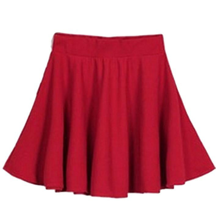 Women's Stretch High Waist Plain Skater Flared Pleated Casual Cotton Mini short Skirt Fashion
