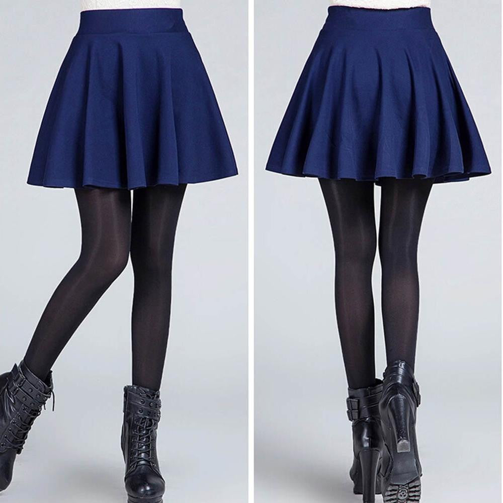 Women's Stretch High Waist Plain Skater Flared Pleated Casual Cotton Mini short Skirt Fashion