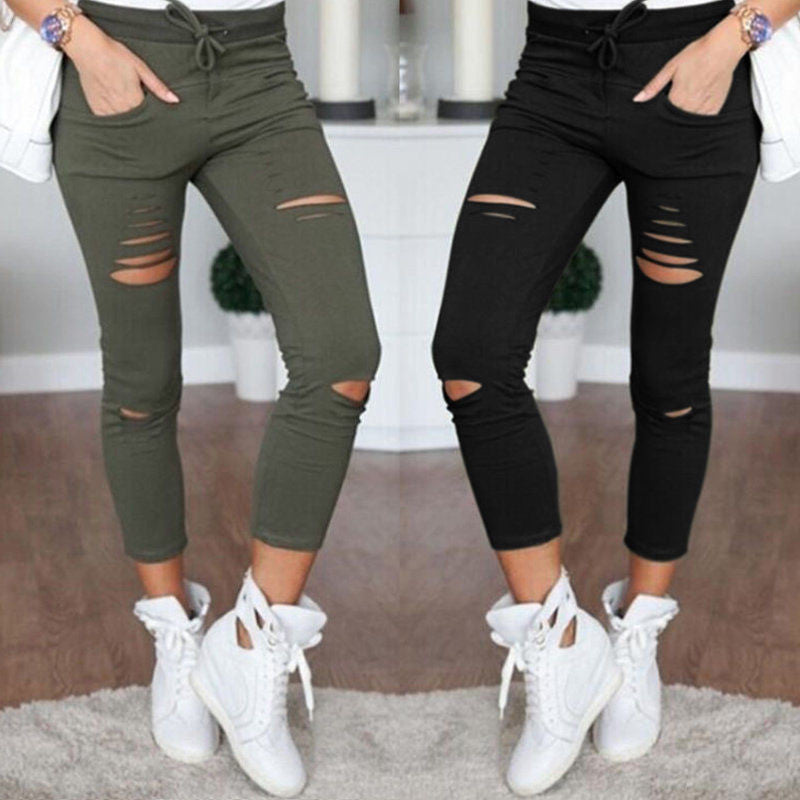 Online discount shop Australia - Cut Out Women's Pants Thin Casual Drawstring Trousers For Women White Long Cargo Pantalon Plus Pants Women