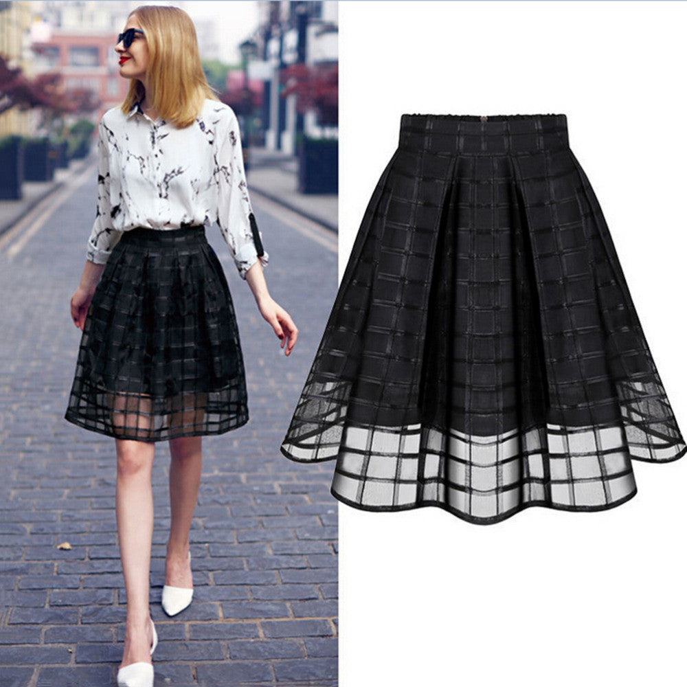 Online discount shop Australia - Knee-Length Women Skirt Tulle Skirts Womens High Waist Pleated Midi Skirts Organza Saia Feminino Tutu Skirt White/Black