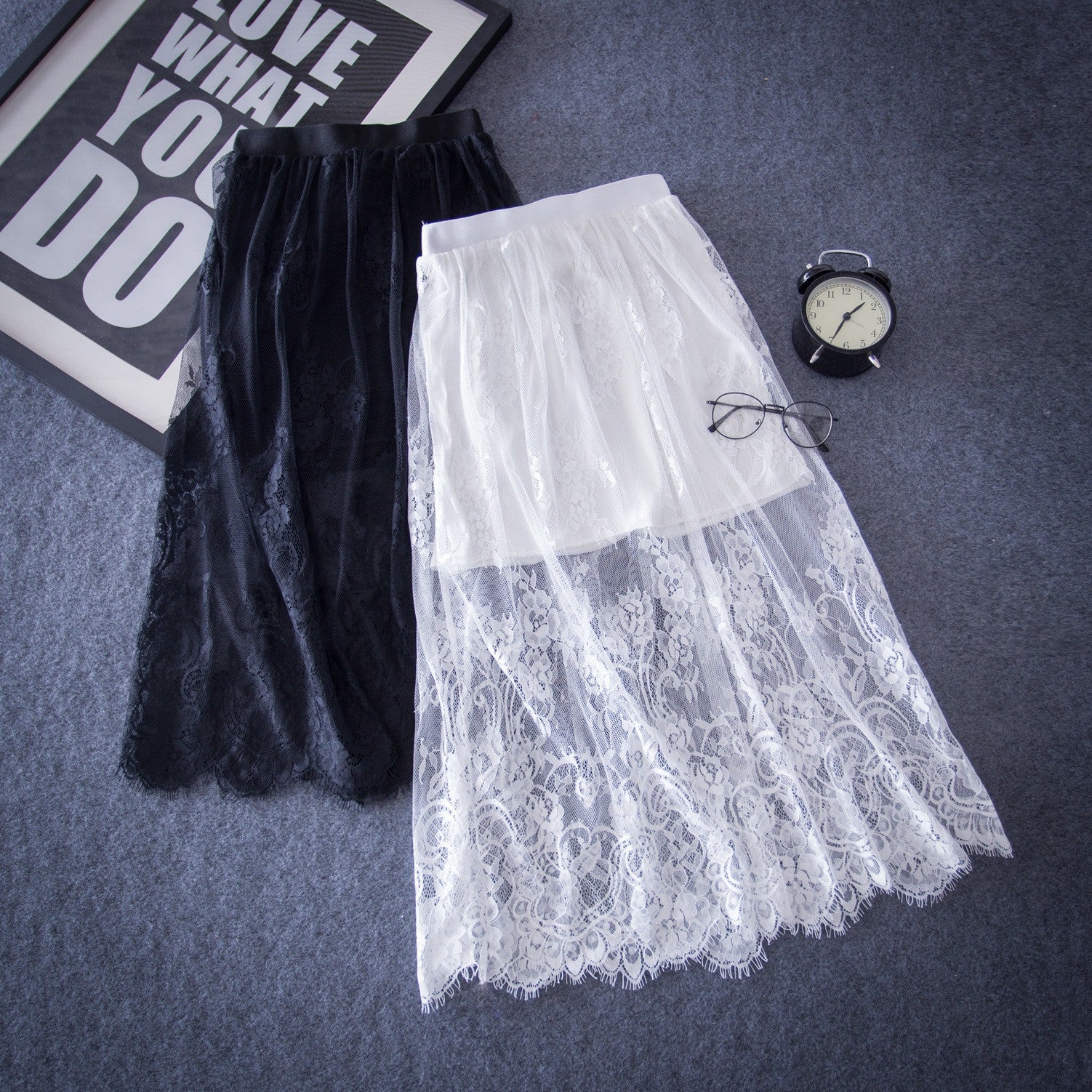 Online discount shop Australia - hollow body length lace backing paragraph slim slim gauze LINED SKIRT