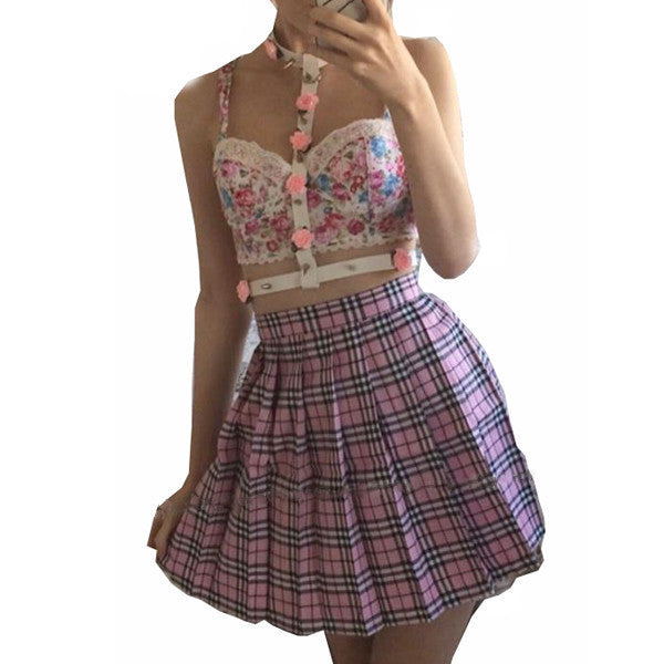 Online discount shop Australia - Hot Midi Pleated Women Skirts High Waist Pink A-Line Short Skirts Uniforms School Tartan Plaid Skirt Saias