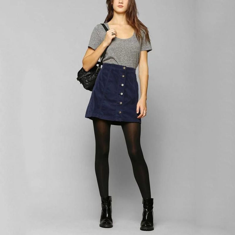Online discount shop Australia - fashion women skater Petite Vintage Corduroy Button Front A-Line Skirt