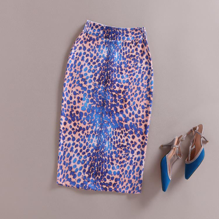 Leopard Print Skirt Knee-length Hip Skirt Waist Pencil Skirt Slim Ladies Luxury Skirt Female QW-80