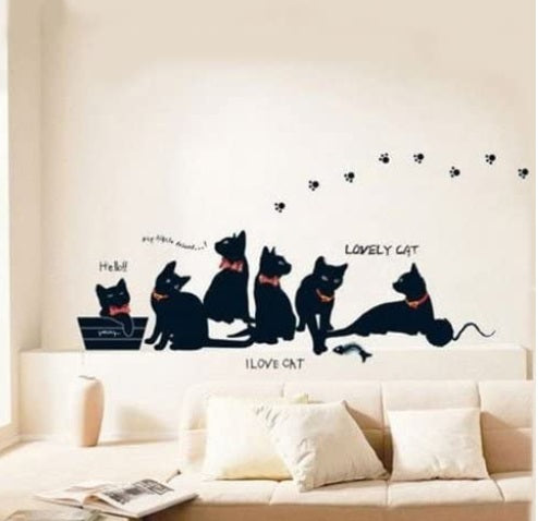 Vinyl wall stickers wallpaper animal cartoon black cat family living room sofa wall decals house decoration poster home decor