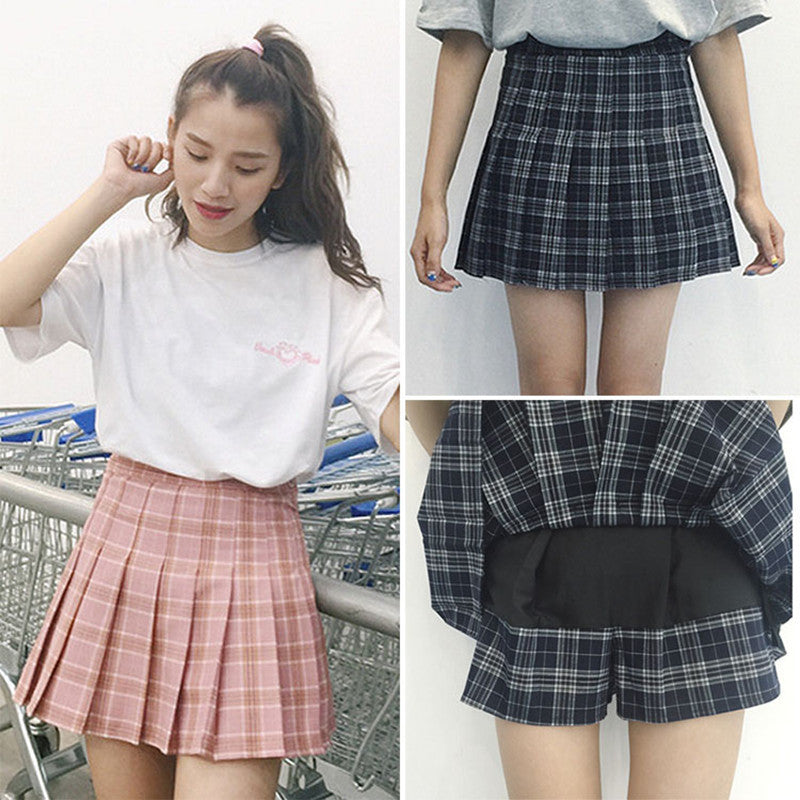 Online discount shop Australia - Harajuku womens korean style skirt style new plaid pleated skirt rock kawaii high waist skirt women clothing