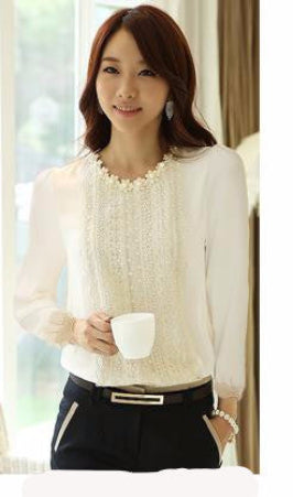 Online discount shop Australia - Lace Blouse Women Tops And Blouses New Fashion Shirt Long Sleeve white Shirts social  womens blouses