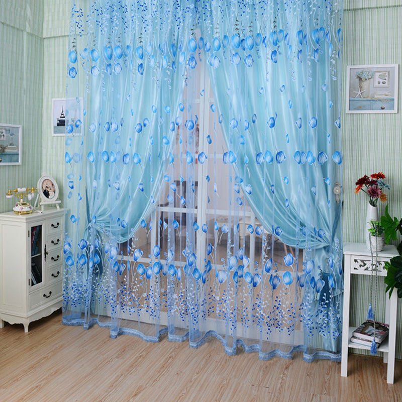 Online discount shop Australia - 1PC 1M*2M Window Curtains Sheer Voile Tulle for Bedroom Living Room Balcony Kitchen Printed Tulip Pattern Sun-shading Curtain
