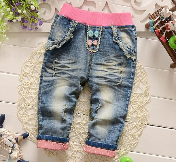 Online discount shop Australia - Butterfly Knotted Baby Long Butterfly Pants Kids baby girls jeans baby Denim pants Ankle Length Trousers