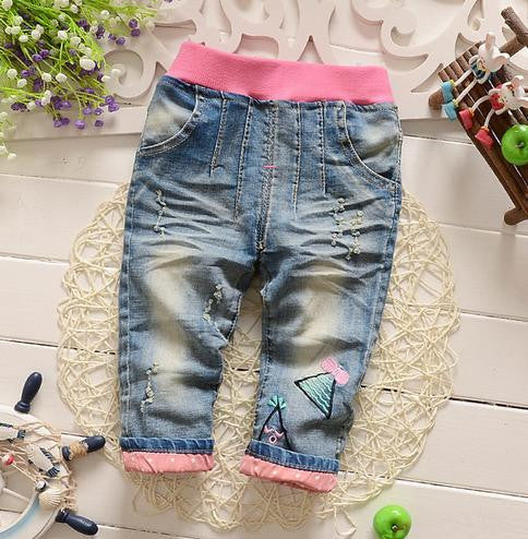 Online discount shop Australia - Butterfly Knotted Baby Long Butterfly Pants Kids baby girls jeans baby Denim pants Ankle Length Trousers