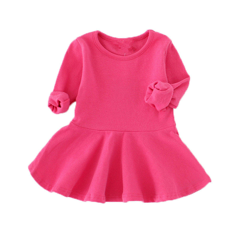 Online discount shop Australia - Baby Girls Dresses Candy Color Long Sleeve Toddler Dress Girls O-neck Ruffles Princess Dress