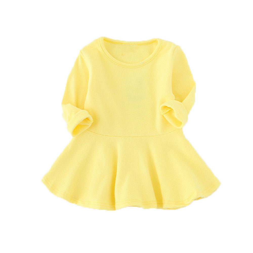 Online discount shop Australia - Baby Girls Dresses Candy Color Long Sleeve Toddler Dress Girls O-neck Ruffles Princess Dress
