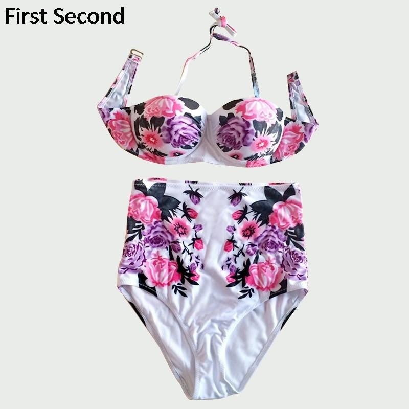 Floral Print High Waist Bikini Swimsuit Beachwear Swimwear Women Push Up Bathing Suit Plus Size S-XL Maillot De Bain