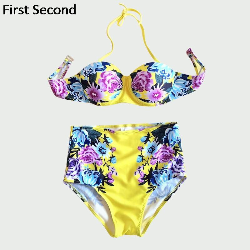 Floral Print High Waist Bikini Swimsuit Beachwear Swimwear Women Push Up Bathing Suit Plus Size S-XL Maillot De Bain