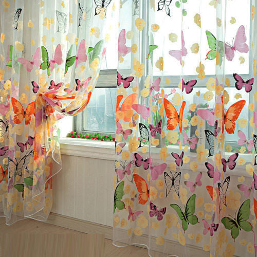 Online discount shop Australia - High Quality Butterfly Print Sheer Window Panel Curtains Room Divider New for living room bedroom girl 200cm*100cm