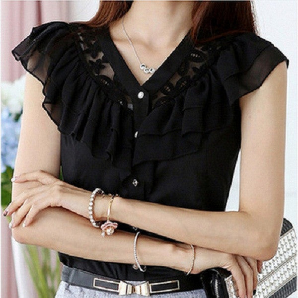 Online discount shop Australia - Fashion Women Blouse Elegant Butterfly Sleeve Crochet Lace Chiffon Shirt Women Tops Office Shirt Plus Size