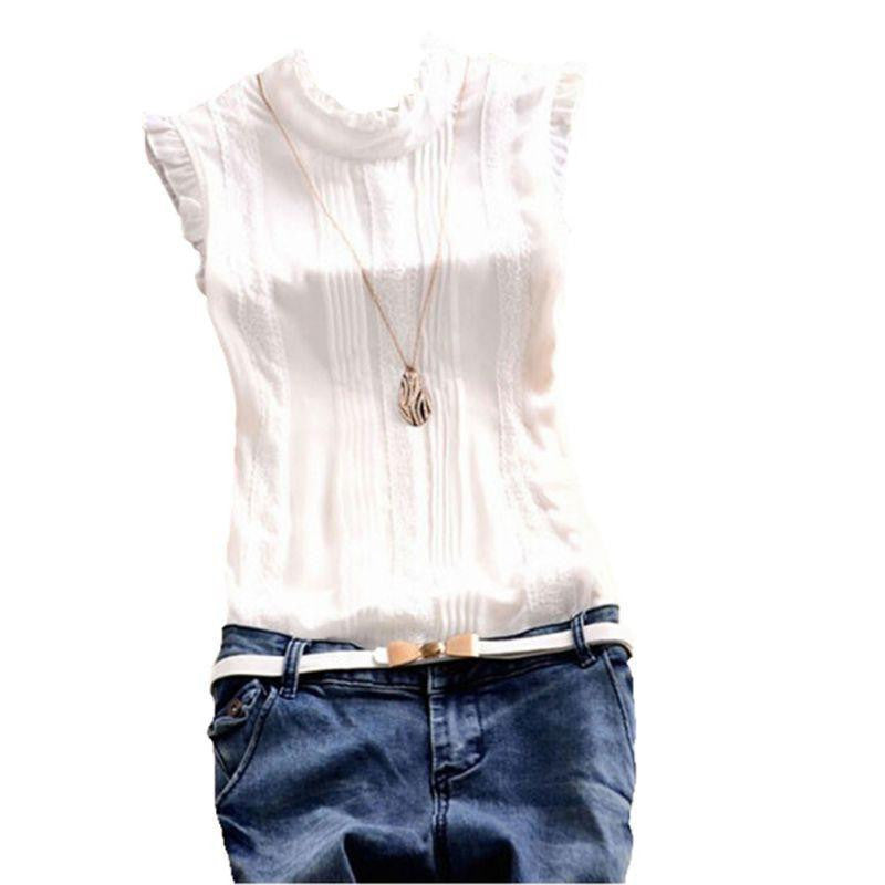 Style Women Neck Slim Fitted Shirts Casual Office Lady White Blouse Tops Tees
