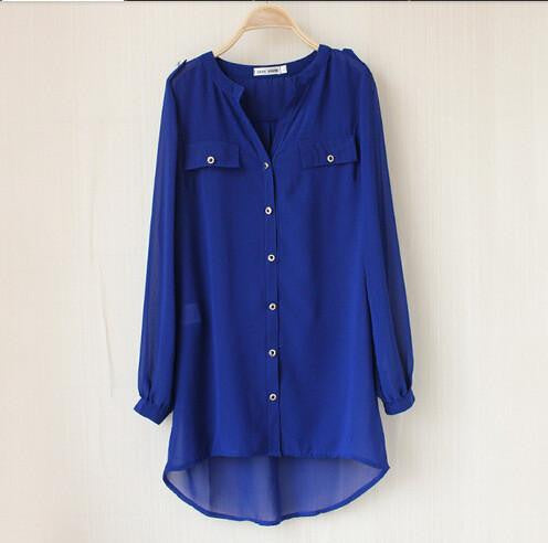 Women Long Casual V-neck Chiffon Shirts Female Blouses er