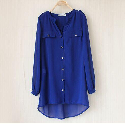 Women Long Casual V-neck Chiffon Shirts Female Blouses er